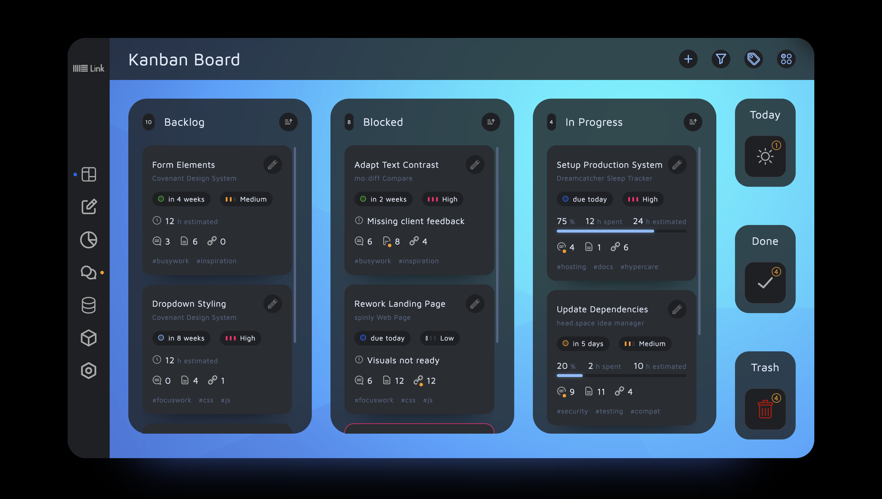 Screenshot of Kanban board view